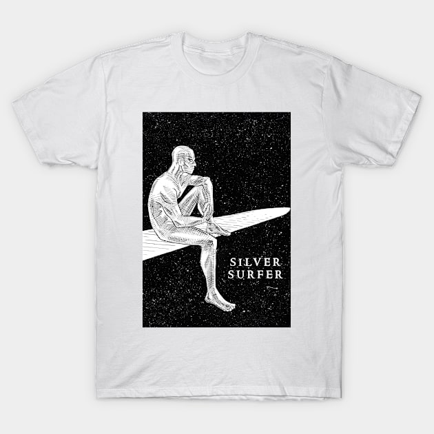 silver surfer: black and white T-Shirt by galarh